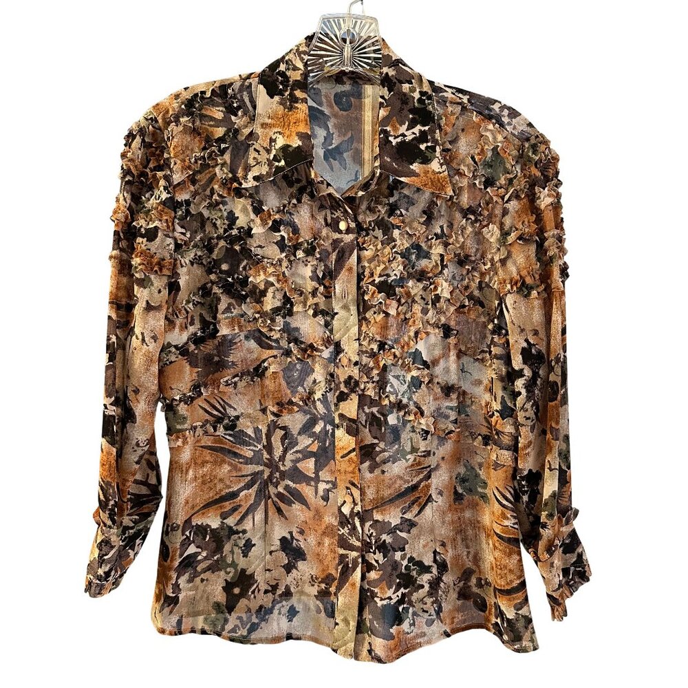 Lloyd Williams Vintage Abstract Camo Print Blouse Size S Long Sleeve